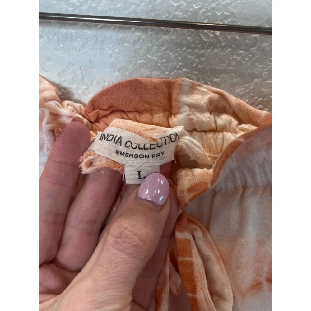 Emerson Fry India Collection Hand Tie Dye Terra Cotta Faux Wrap Midi Skirt sz Lg